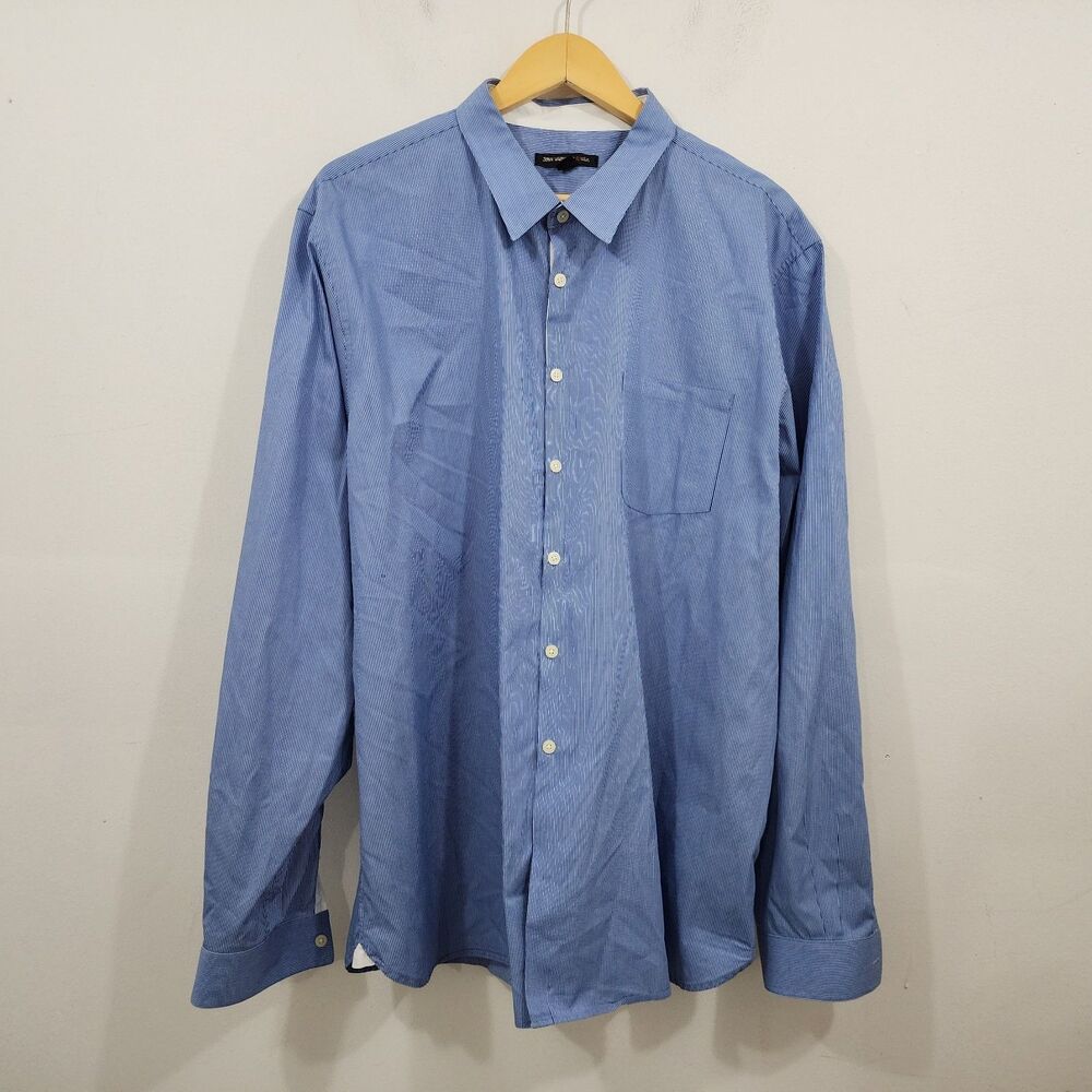 John Varvatos Blue Striped Button-up Oxford Dress Shirt Point Collar Size XXL